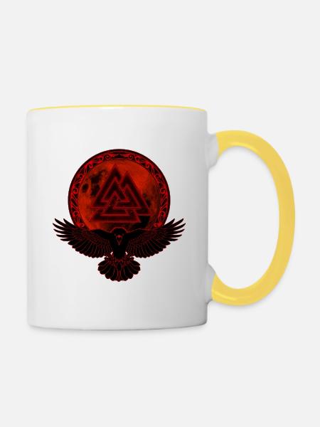 Rabe Valknut Vollmond - Tasse zweifarbig - Weiß/Gelb