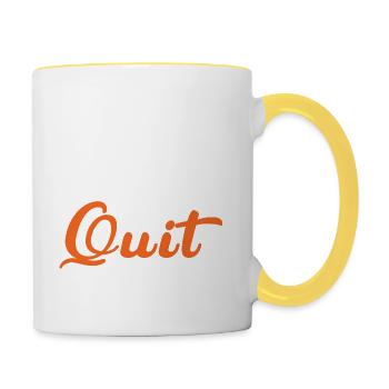 hit and never quit - Tasse zweifarbig - Weiß/Gelb - Rechts