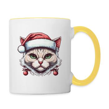 Winterkatzenzeichnung, das ideale Adventsgeschenk - Tasse zweifarbig - Weiß/Gelb - Rechts