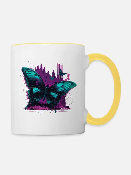 Schmetterling Surreale Symphonie - Tasse zweifarbig - Weiß/Gelb