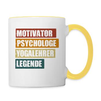Lustiger Yogalehrer Spruch zum Geburtstag - Tasse zweifarbig - Weiß/Gelb - Rechts