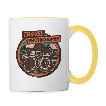 Photographie de voyage - rétro - appareil photo aventurier - Mug contrasté - blanc/jaune - Droite