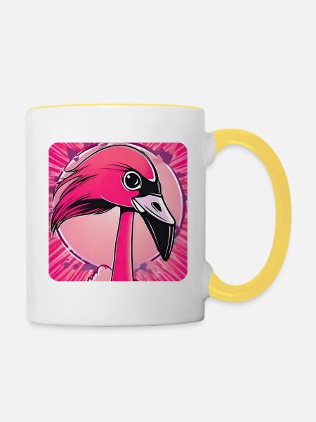 Pinker Flamingo - Tasse zweifarbig - Weiß/Gelb