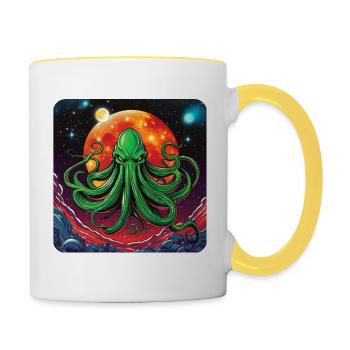 Unsterbliches Cthulhu Monster im Weltall - Tasse zweifarbig - Weiß/Gelb - Rechts