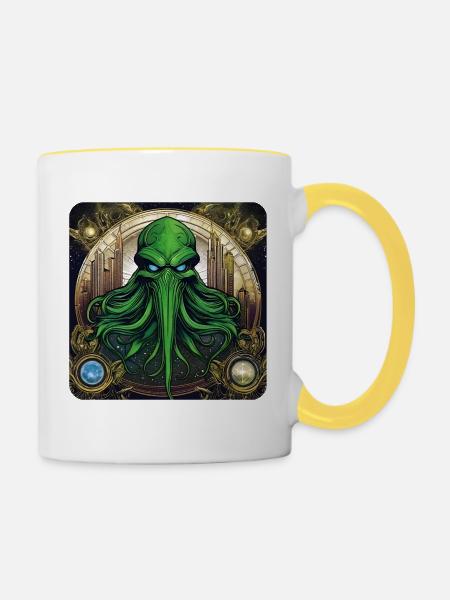 Cthulhu Monster im Universum - Tasse zweifarbig - Weiß/Gelb