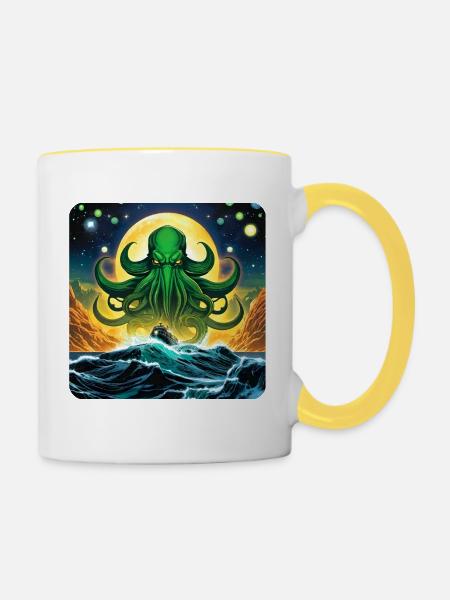 Unsterblicher Cthulhu Monster - Tasse zweifarbig - Weiß/Gelb