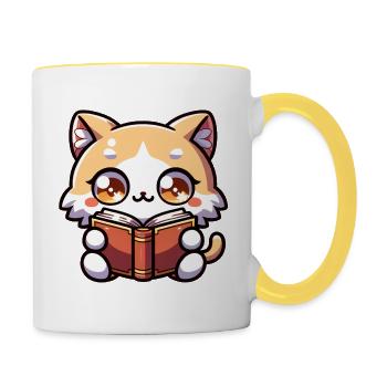 Cat Reading Bookish Kitten Bodysuit Print - Contrasting Mug - white/yellow - Right