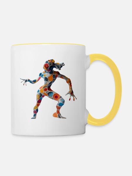 Dancing Alien - Abstract Artwork - Tasse zweifarbig - Weiß/Gelb