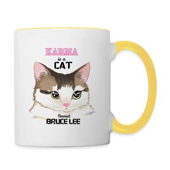 Bruce the Karma Kitten - Contrasting Mug - white/yellow - Right