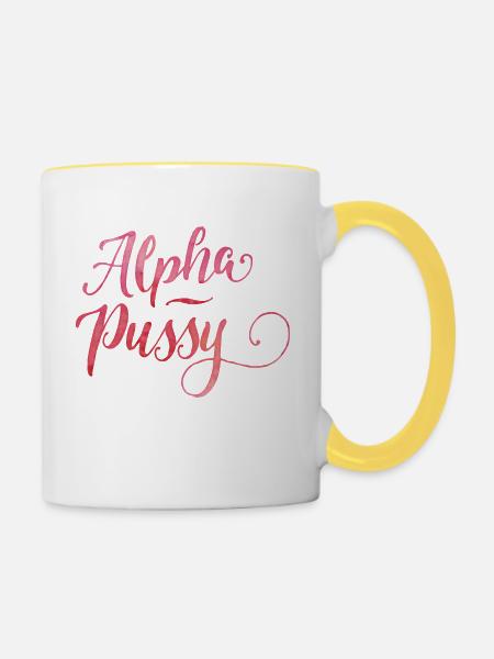 Alpha-Pussy - Tasse zweifarbig - Weiß/Gelb