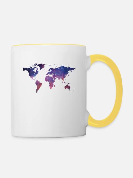 Welt bei Nacht - Tasse zweifarbig - Weiß/Gelb
