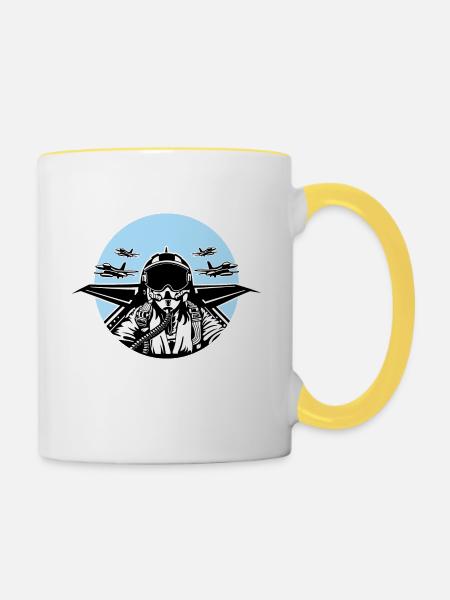 Jet Pilot / Kampfpilot 01_schwarz weiß - Tasse zweifarbig - Weiß/Gelb