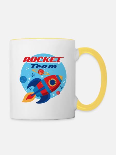 Raketenteam - Tasse zweifarbig - Weiß/Gelb