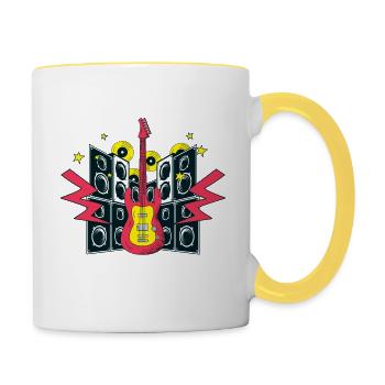 Gitarre und Lautsprecher - Tasse zweifarbig - Weiß/Gelb - Rechts