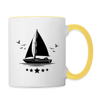 Sailboat sailing boat dinghy skipper captain - Contrasting Mug - white/yellow - Right