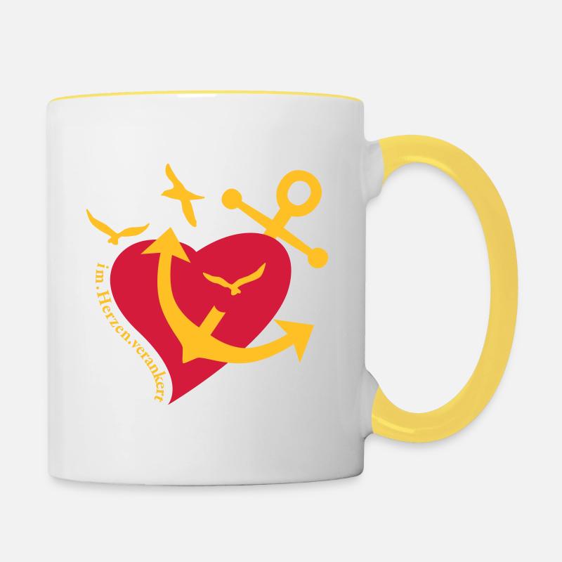 Im Herzen verankert - Tasse zweifarbig - Weiß/Gelb