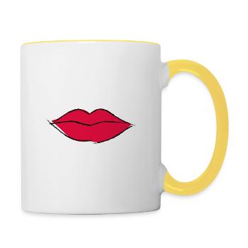 Bouche lèvres rouges - Mug contrasté - blanc/jaune - Droite