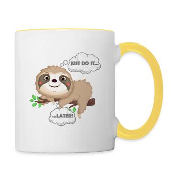 Just do it later | Faultier Chillen Geschenkidee - Tasse zweifarbig - Weiß/Gelb - Rechts