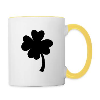 Vierblättriges Kleeblatt - Glück - Saint Patrick - Tasse zweifarbig - Weiß/Gelb - Rechts