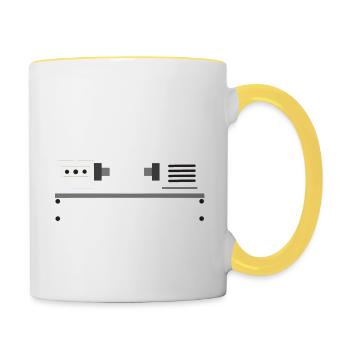 Drechseln Drechselmaschine Handwerker Geschenk - Tasse zweifarbig - Weiß/Gelb - Rechts