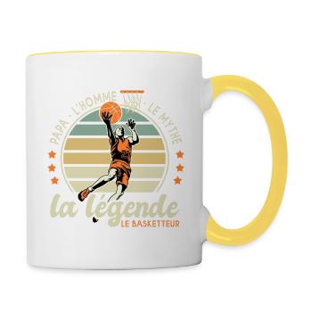 papa homme mythe légende basketteur papa basket - Mug contrasté - blanc/jaune - Droite