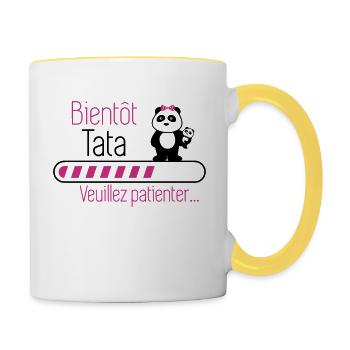 Bientôt tata - Future tante - Mug contrasté - blanc/jaune - Droite