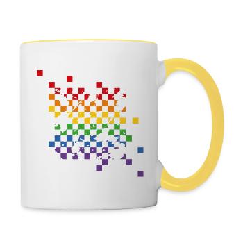 Rainbow SchachbrettMuster - LGBT Fliesen - Tasse zweifarbig - Weiß/Gelb - Rechts