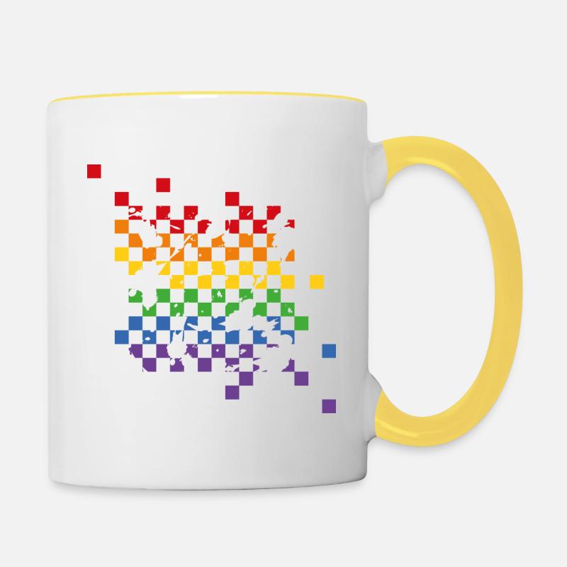 Rainbow Checkerboard Pattern - LGBT Tiles - Contrasting Mug - white/yellow