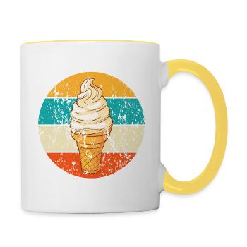 Vintage Retro Eistüte Softeis - Tasse zweifarbig - Weiß/Gelb - Rechts