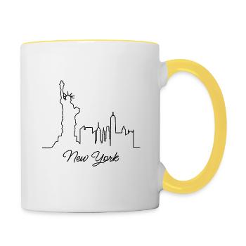 New Yorker Skyline mit Schrift - Tasse zweifarbig - Weiß/Gelb - Rechts