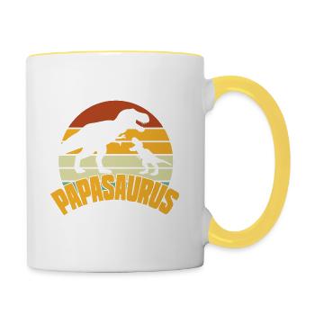 Papasaurus Fête des Pères Dinosaure T-Rex Idée Cadeau - Mug contrasté - blanc/jaune - Droite