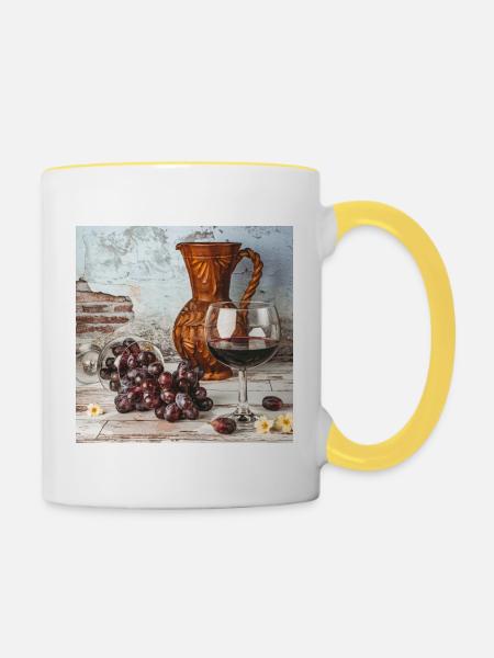 Weinkrug mit Trauben - Tasse zweifarbig - Weiß/Gelb