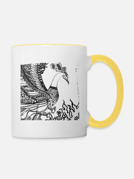 Zentangle Phoenix - Simply Beautiful - Tasse zweifarbig - Weiß/Gelb