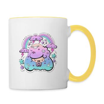 Bubble Head Girl im Sturm - Tasse zweifarbig - Weiß/Gelb - Rechts