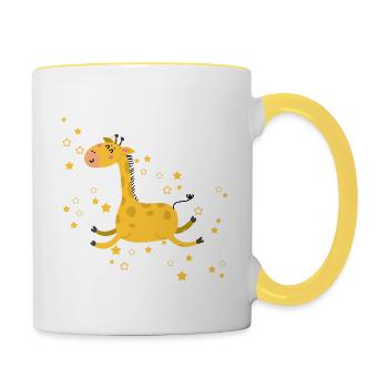 Giraffe mit Sternen | Modern | Boho-Style Kinder - Tasse zweifarbig - Weiß/Gelb - Rechts