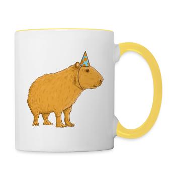 Anniversaire de Capybara - Mug contrasté - blanc/jaune - Droite