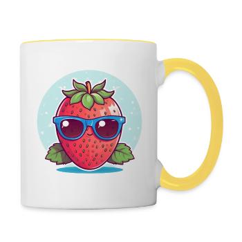 Kawaii Strawberry in Sunset: Cool & Fruity - Contrasting Mug - white/yellow - Right
