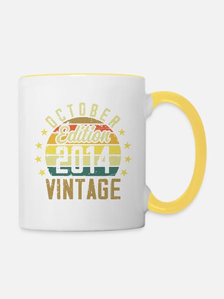 Die Legenden wurden im Oktober 2014 - 2014 geboren - Tasse zweifarbig - Weiß/Gelb