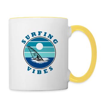 Surfen Vibes - Windsurfer - Tasse zweifarbig - Weiß/Gelb - Rechts