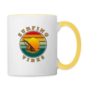 Surfing Vibes - Sun retro - Windsurfer - Contrasting Mug - white/yellow - Right