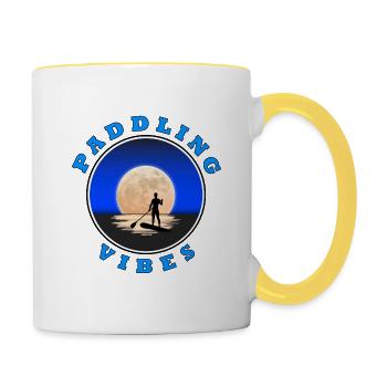 Paddel-Vibes - Mond - Paddle Boarder - Tasse zweifarbig - Weiß/Gelb - Rechts