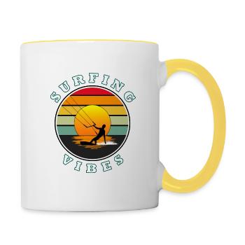 Surfing Vibes - Sun retro - kite surfer - Contrasting Mug - white/yellow - Right