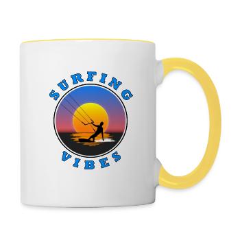 Surfing Vibes - Sun - kite surfer - Contrasting Mug - white/yellow - Right