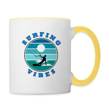 Surfing Vibes – retro 3 - Kitesurfer - Tasse zweifarbig - Weiß/Gelb - Rechts