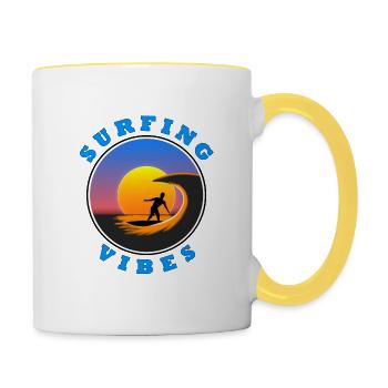 Surfing Vibes - Sonne - Surfer - Tasse zweifarbig - Weiß/Gelb - Rechts