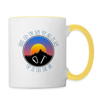 Mountain Vibes - Sonne - kreisförmiges Design-Logo - Tasse zweifarbig - Weiß/Gelb - Rechts