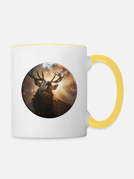 Röhrende Hirsch Im Abendlicht - Tasse zweifarbig - Weiß/Gelb