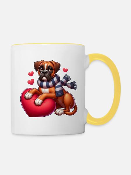 Boxerhund Liebe - Tasse zweifarbig - Weiß/Gelb