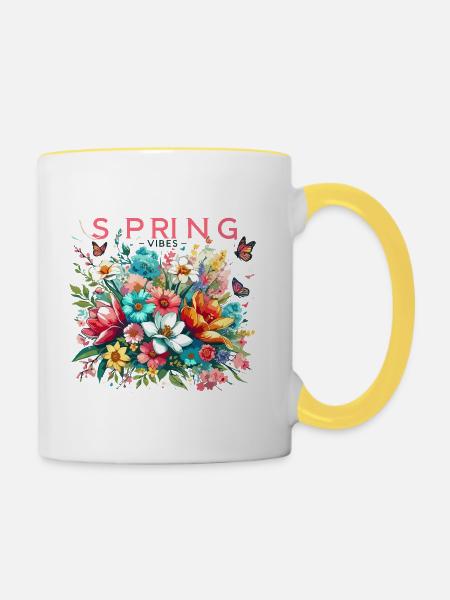 Frühling Vibes - Tasse zweifarbig - Weiß/Gelb