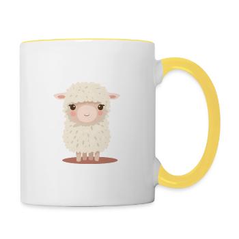 Cooles Fluffig Alpaka Lama - Tasse zweifarbig - Weiß/Gelb - Rechts
